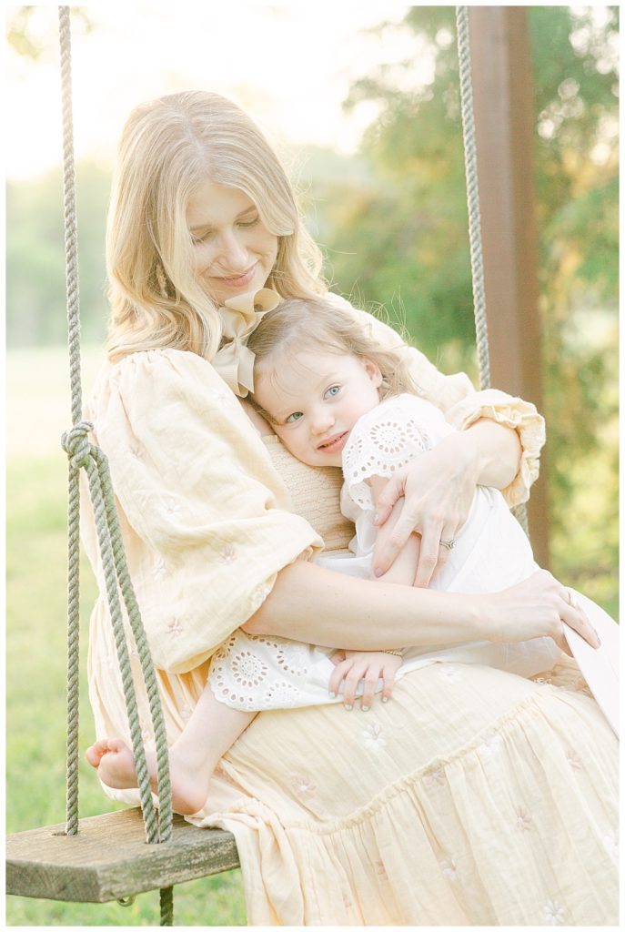 Huntsville Motherhood Photographer, Mom and girl swinging and hugging