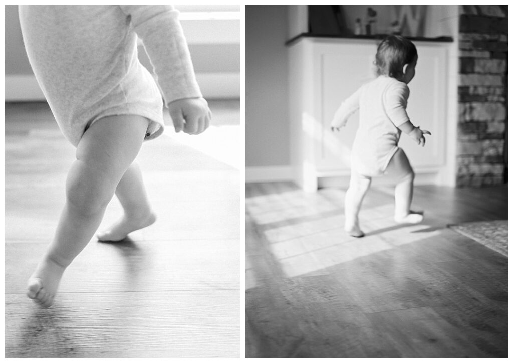 detail shots of baby boy running in home