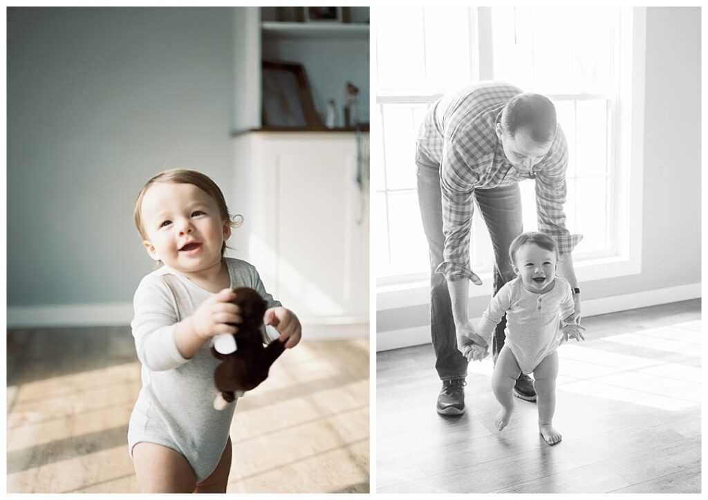 little boy with dad at huntsville in-home milestone session