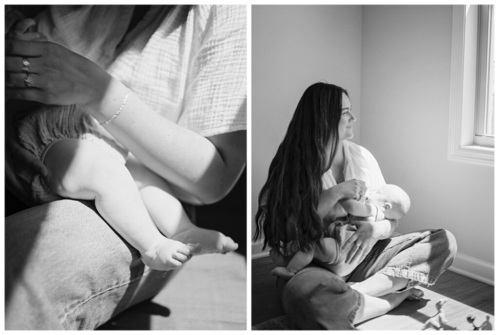 mom nursing infant in huntsville, alabama family photos at home