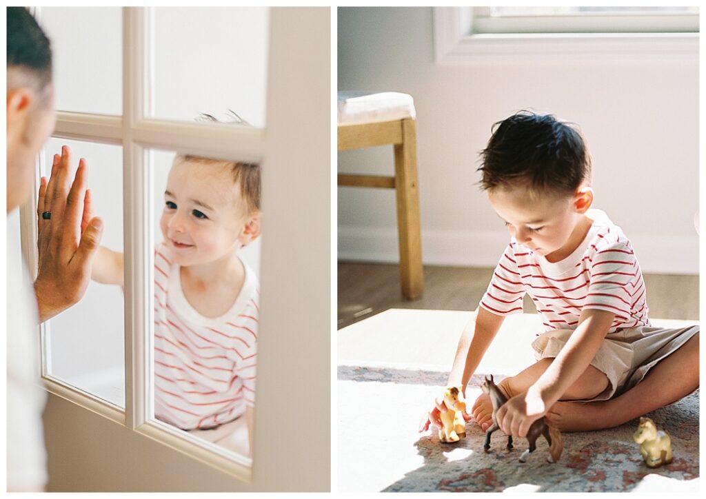 toddler playing with toy animals in huntsville, alabama family photos at home