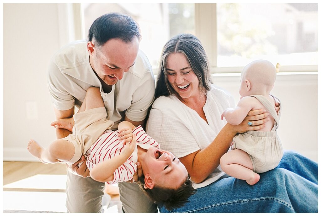 joyful family laughing huntsville, alabama family photos at home
