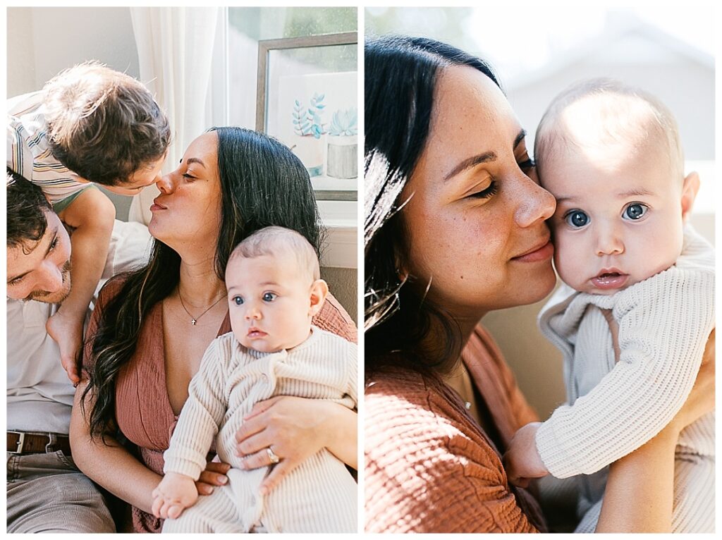 close up of mom snuggling baby at huntsville in-home family photos