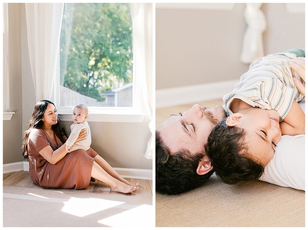dad and son playing in the floor at huntsville in-home family photos