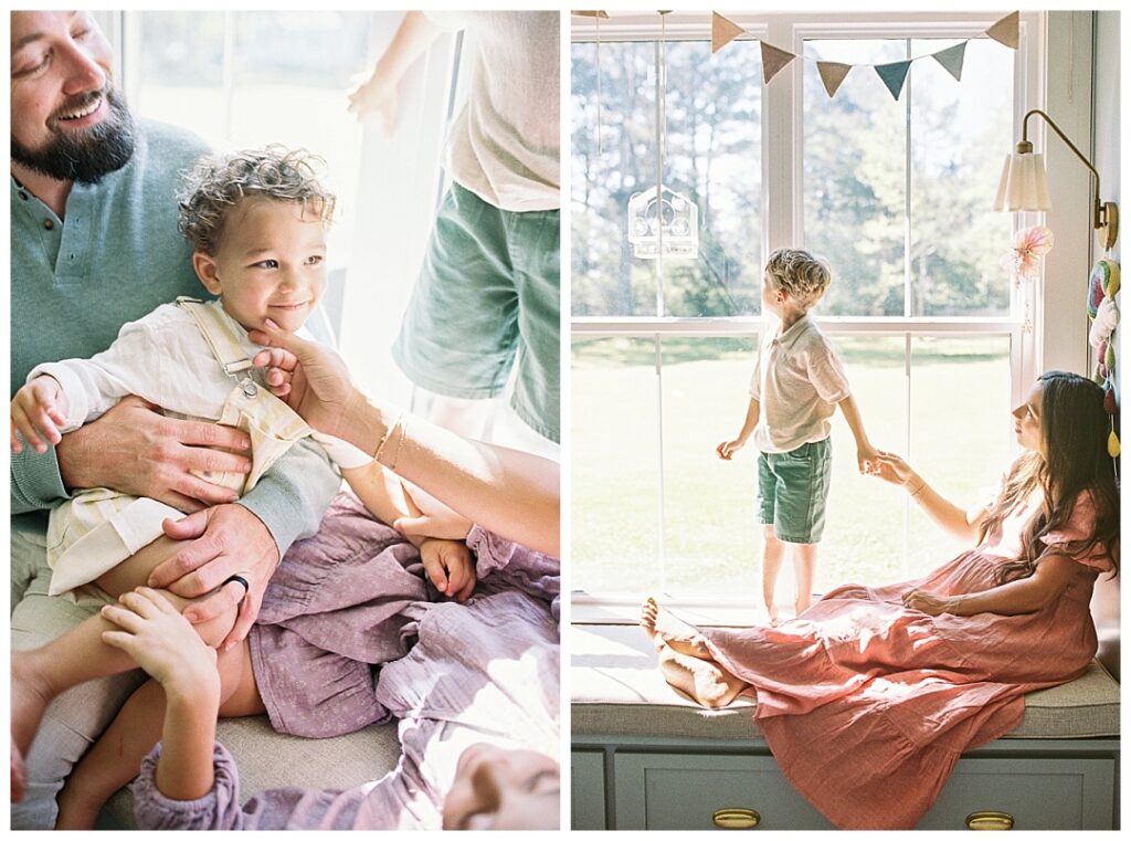 mom with her kids in-home maternity photos in huntsville, al