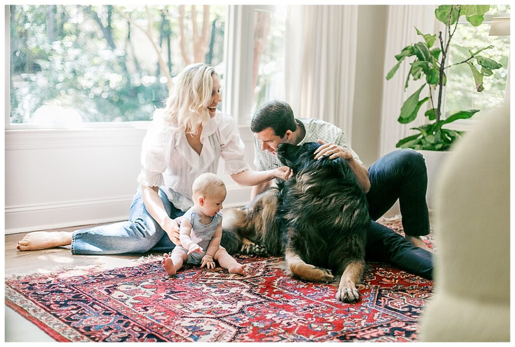 family photos in huntsville, alabama with dog and baby